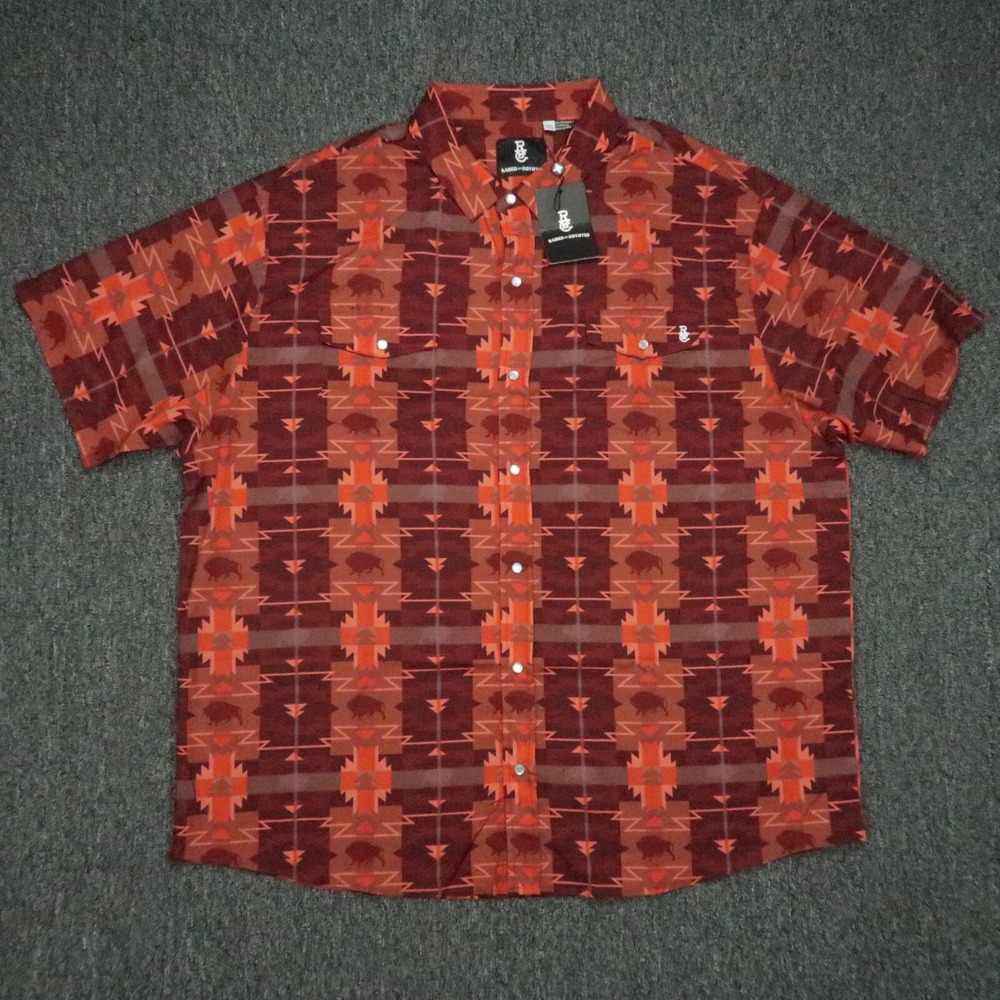 Raised By Coyotes Shirt Men 3XL Red Buffalo Plaid Pearl Snap Western Aztec